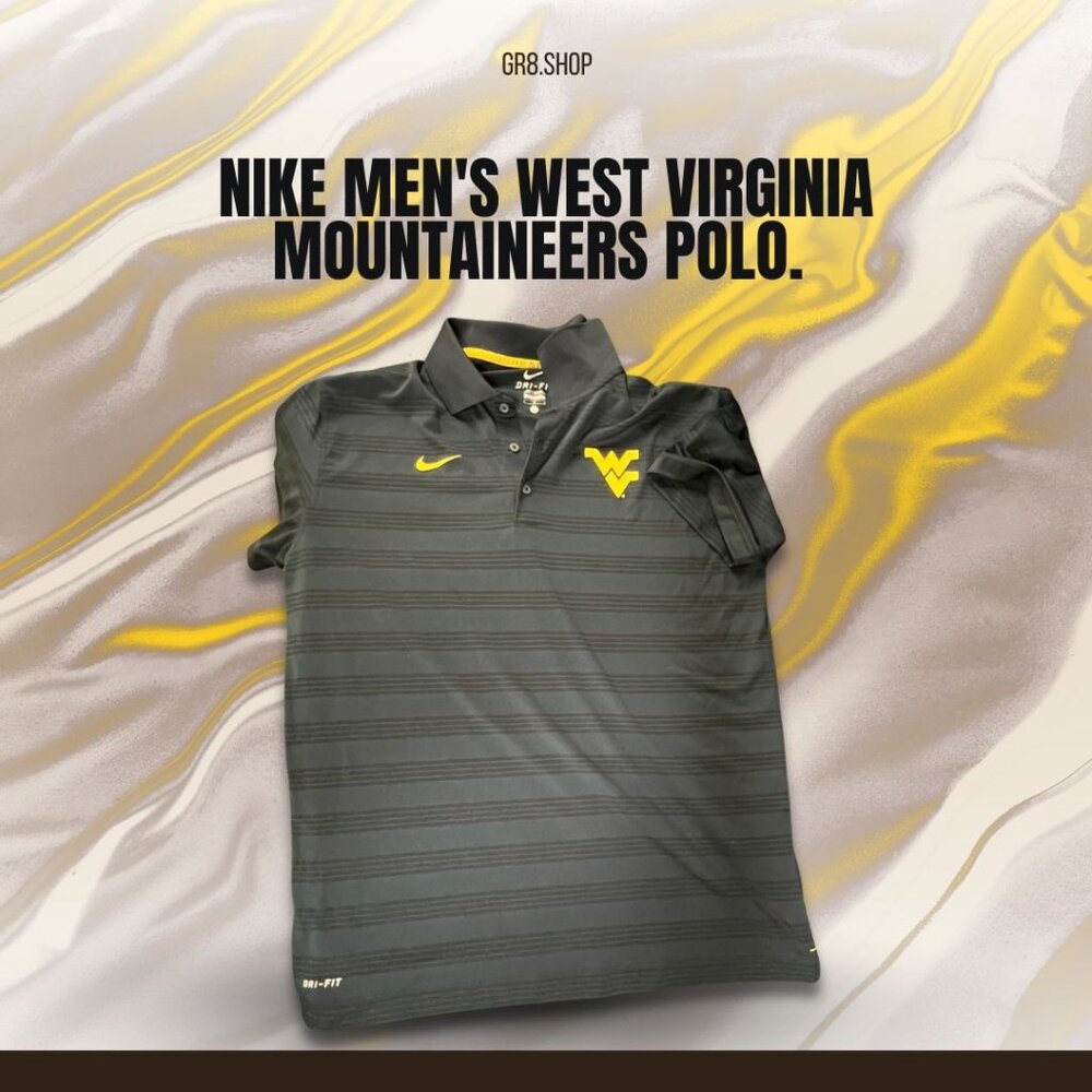 NIKE Mens West Virginia Mountaineers Striped Dri-Fit Polo Shirt Large
